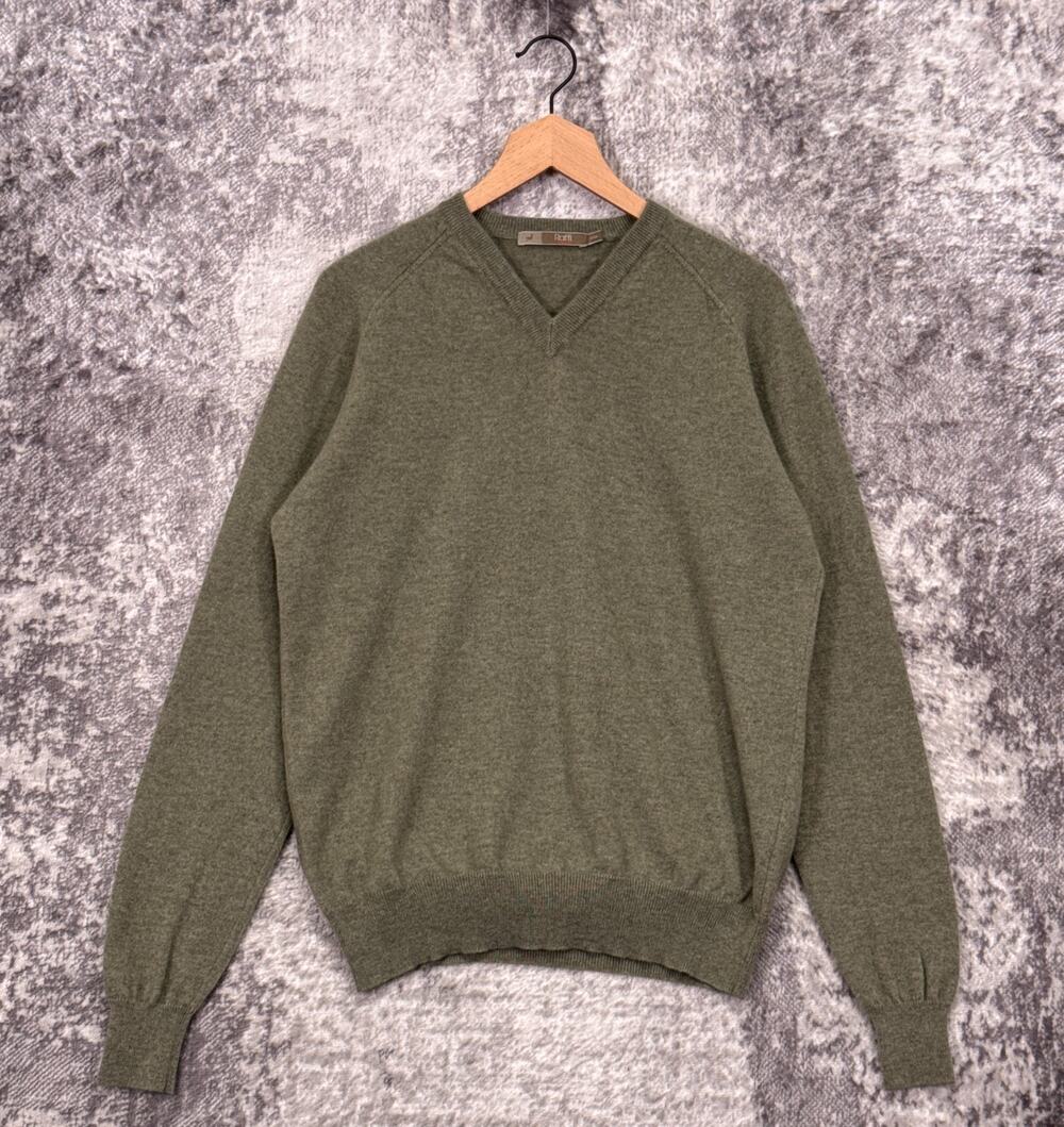 Raffi Sweater Medium / 50 Mens 100% Cashmere Green V Neck Pullover